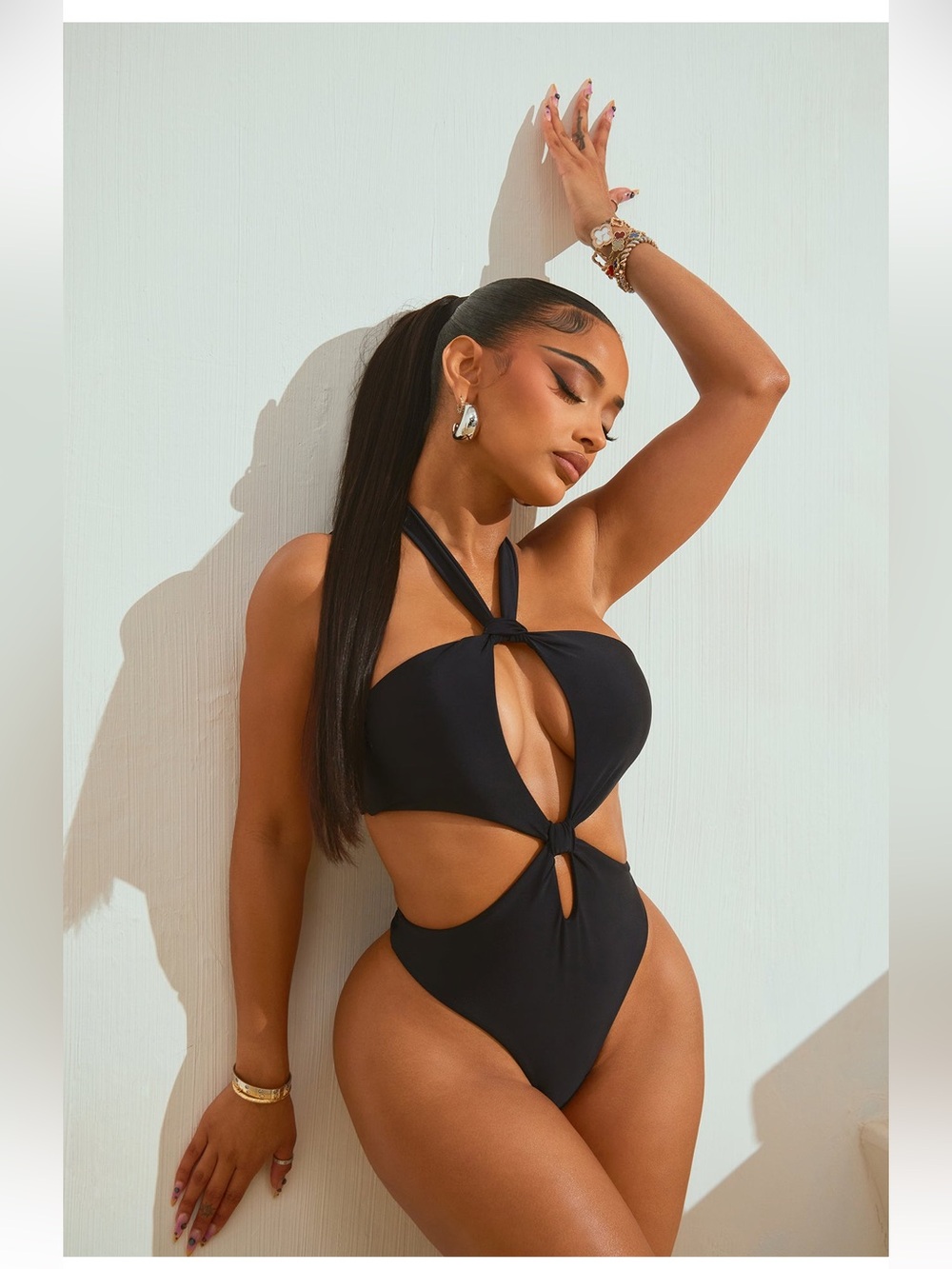 Fashion Nova Black Strappy Cutout One-Piece Swimsuit